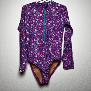 Crewcuts J. Crew Girls Rash Guard One Piece Swim‎ 6-7 Purple Floral UPF 50 Beach